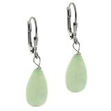 Sterling Silver Genuine New Jade Stone Teardrop LeverBack Earrings