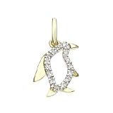 14k Solid Yellow Gold Diamond Penguin Charm 17068