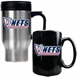 New Jersey Nets Stainless Steel Travel Mug and Black Ceramic Mug Set (with "Nets")