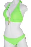 Lime Green Halter Top and Full Panty Low Rise Bottom Bikini Set