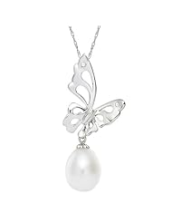 Sterling Silver Butterfly Pearl Pendant Necklace (7-8 mm)