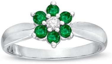 0.38cttw Emerald and Diamond Flower Cluster Fashion Ring set in 14k Gold - 7