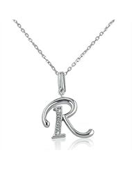 Diamond Initial R Charm Pendant in Sterling Silver on an 18in. Chain