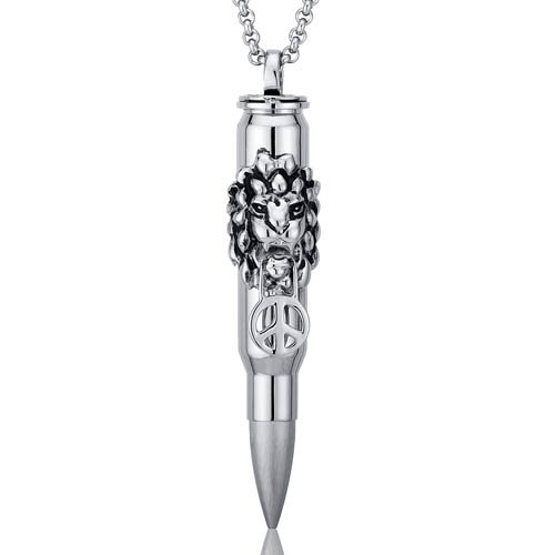 Lion Head Design Stainless Steel Bullet Pendant Necklace for Men
