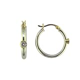 Image of 9ct Yellow & White Gold 20mm CZ Hoop Earrings