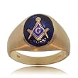 Men's Blue Masonic Ring w Textured Yellow Gold Band