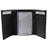 OUTSIDE ID WINDOW BLACK LEATHER TRI-FOLD MEN'S WALLET