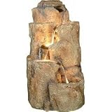 Faux Rock Fiberglass Fountain with Lights (light brown) (35H x 19W x 21D)