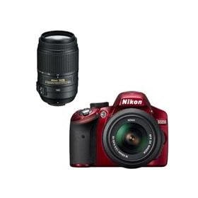 Nikon D3200 24.2MP Digital SLR Camera with 18-55mm NIKKOR VR Lens, Red - Bundle - with Nikon 55-300mm f/4.5-5.6G ED AF-S DX VR II Lens, USA Warranty