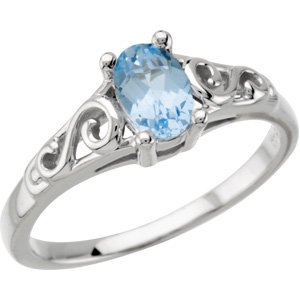 March 14K White Gold Teen Imitation Birthstone Ring