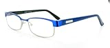 U+ME ultra-sleek designer reading glasses in a modern assortment of colorful metallic frames for todays youthful, fashion conscious men and women. Blue 1.50