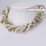Eclectic, large funky twisted 5 row twisted fresh-water pearl necklace.