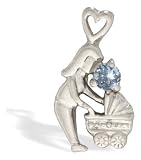 14K White Gold Genuine Round Aquamarine Mother with Child Pendant