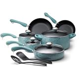 Paula Deen Signature Porcelain 12 Piece Cookware Set, Aqua