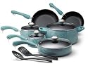 Paula Deen Signature Porcelain 12 Piece Cookware Set, Aqua