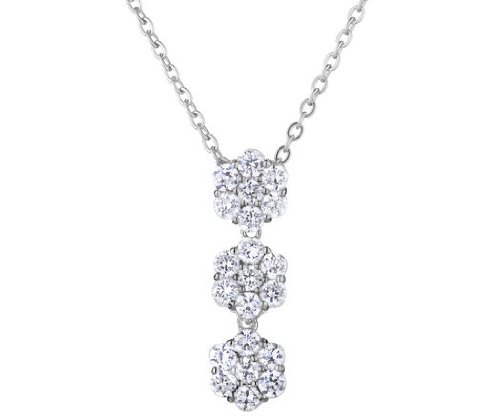 CRISLU Sterling Silver Triple Cluster Pendant with 1.30 Carat (ctw) Cubic Zirconia (CZ)