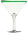 Hand Blown Glass with Pine Green Rim Margarita Glass 7.5"H 16oz Set of Four