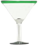 Hand Blown Glass with Pine Green Rim Margarita Glass 7.5"H 16oz Set of Four