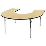 ECR4Kids 60" x 66" Horseshoe Shape Activity Table, Toddler Legs w/ Swivel Glides (Maple Top/Black Ed