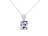 Silver Ladies Lavender Cubic Zirconia Square Pendant on 18 Curb Chain