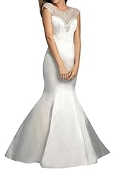 2015 Crystal Crystals Cap Sleeves Mermaid Satin Natural   Waistline Wedding Dress 