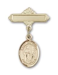 Gold Filled Baby Badge with St. Susanna Charm and Polished Badge Pin
