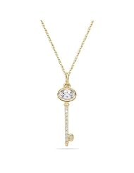 0.11 Cts Diamond & 0.95 Cts White Sapphire Key Pendant in 14K Yellow Gold