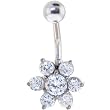 Solid 14kt White Gold Gem Flower Belly Ring