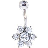 Solid 14kt White Gold Gem Flower Belly Ring