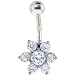 Solid 14kt White Gold Gem Flower Belly Ring