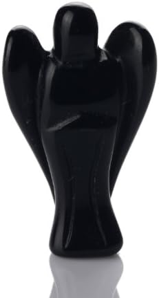 1.4 inches Black Obsidian Angel Natural Stone Carved Figurine Healing Reiki Free Pouch