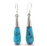 Sterling Silver Blue Turquoise Tapered Column Teardrop Earrings