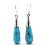 Sterling Silver Blue Turquoise Tapered Column Teardrop Earrings