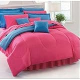 Dorm Room Set: Twin XL Comforter, Twin XL Sheet Set, Twin XL Mattress Pad, Laundry Sac, Towels - 10 Pc Set, Blue/Rose