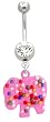 Stainless Steel Belly Ring with Clear Crystals -Animal Cookie Elephant Dangling