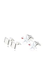 SILVIO SILVANI Dos Pares Gemelos Fantasía De Avión Boeing Y Clásicos Con Cristales Negros Laterales Plateado