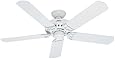 Hunter Fan Company 53125 Bridgeport 52-Inch ETL Damp Listed Ceiling Fan with Five White Plastic Blades, White