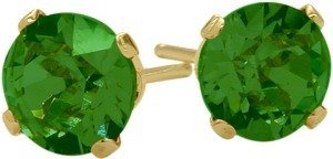 0.90Ct. Created 5mm Round Emerald 14 Karat Yellow Gold Stud Earrings