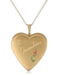 Gold Plated Silver " Grandma" and Rose Heart Locket Pendant Necklace, 18"