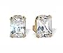 14 KT Yellow Gold 7mm Emerald Cut Clear Cubic Zirconia 14k Stud Post Earrings