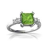 14K White Gold Square Genuine Peridot Art Deco Ring Size 9