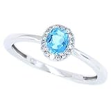 0.40Ct Oval Blue Topaz and Diamond Ring in 14Kt White Gold