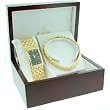 Bulova #97F61 Men's Gold Tone Wide Band Watch and Bracelet Set