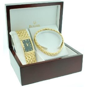 Bulova #97F61 Men's Gold Tone Wide Band Watch and Bracelet Set