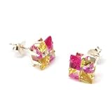 Image of Sterling Silver 8mm Princess Cut Pink/Amber Earrings Presented by The Olivia Collection