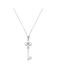 14K White Gold CZ Fancy Key to My Heart Charm Pendant with 0.5mm Box Chain Necklace Set - 18" Inches