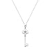 14K White Gold CZ Fancy Key to My Heart Charm Pendant with 0.5mm Box Chain Necklace Set - 18