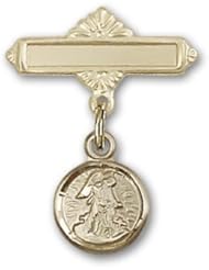 Gold Filled Baby Badge with Guardian Angel Charm and Polished Badge Pin