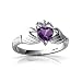 14K White Gold Heart Genuine Amethyst Celtic Claddagh Ring
