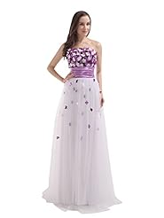 A-line Strapless Floor Length Natural   Waistline Lace Tulle Prom Dress 
